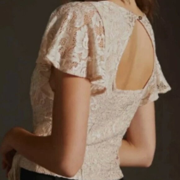 By Anthropologie V-Neck Flutter Hem Tie Top - Women's XS - Picture 3 of 8